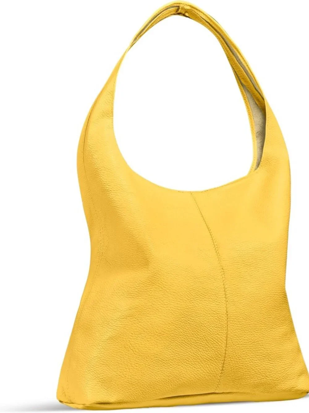 Stylish Yellow Full-Grain Leather Hobo Handbag for Women, Large Capacity, Chic